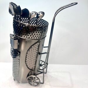 Metal Mini Golf Bag Wine Bottle Holder 11” Pre-owned